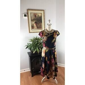 RM LL Women's Summer Dress Size 10 Floral Cap Sleeve Notch Neck Fit & Flare